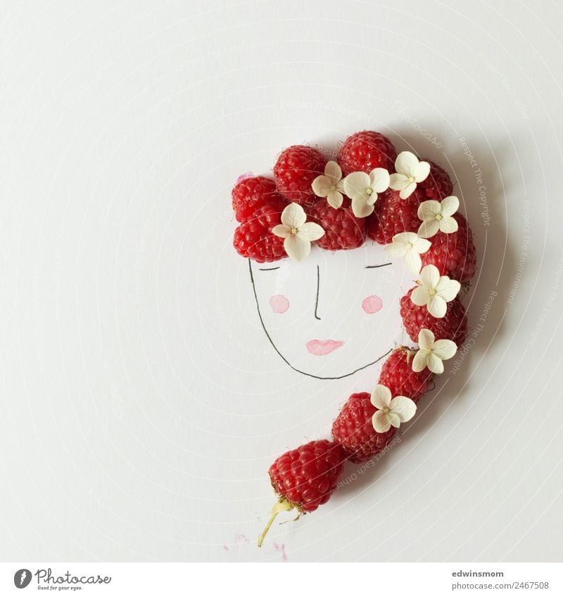 raspberries Fruit Raspberry Berries Leisure and hobbies Handicraft Draw Feminine Young woman Youth (Young adults) 1 Human being Summer Accessory Red-haired
