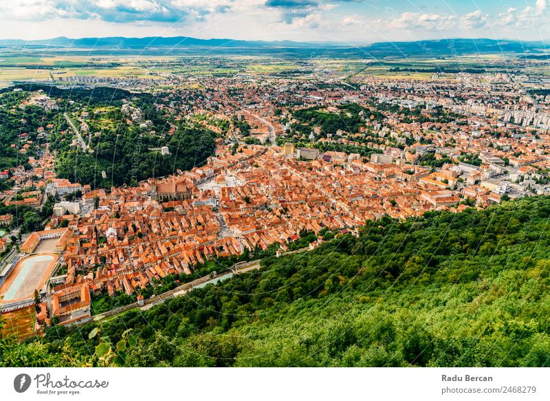 Aerial View Of Brasov City In Romania brasov Transylvania Old Vantage point Vacation & Travel Town medieval Europe Architecture Attraction Skyline Tourism