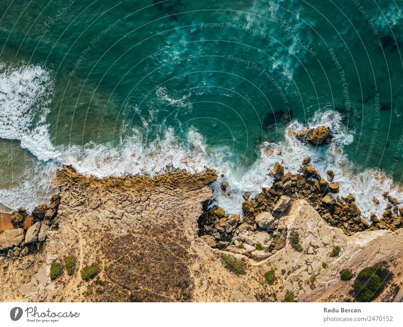 Aerial Drone View Of Dramatic Ocean Waves Crushing On Rocky Landscape Movement slow Aircraft rock beach Beach Abstract Vantage point Top Water Nature Beautiful