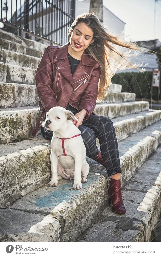 Beautiful blonde girl with boxer dog Human being Feminine Young woman Youth (Young adults) Woman Adults Friendship 1 18 - 30 years Fashion Blonde Animal Pet Dog