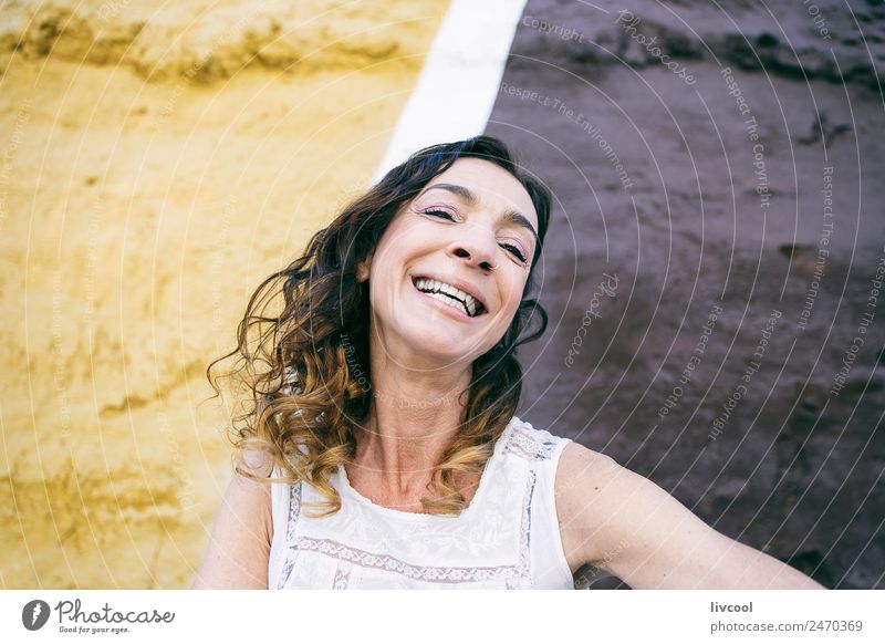 smiling woman, spain Lifestyle Happy Beautiful Face Relaxation Calm Human being Feminine Woman Adults Female senior 1 45 - 60 years Art Facade Street Tattoo