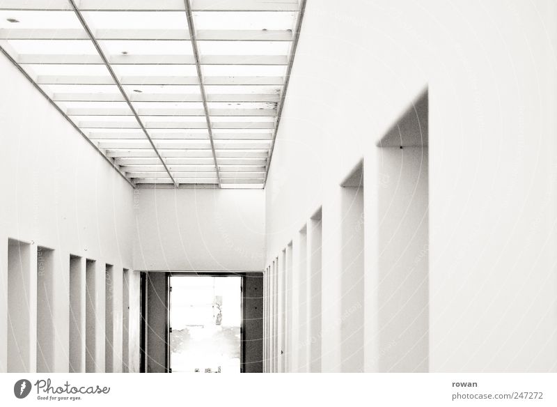 corridor House (Residential Structure) Manmade structures Building Architecture Wall (barrier) Wall (building) Door Esthetic Cold White Hallway Skylight Row