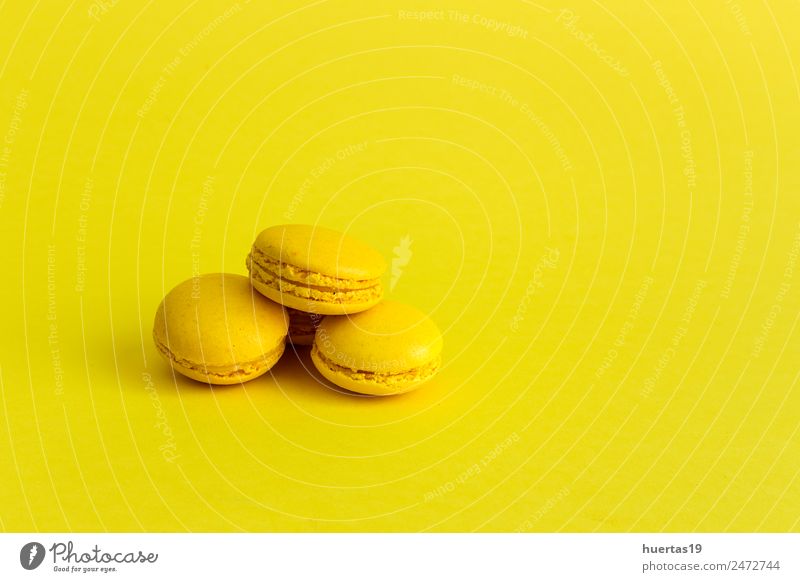 Delicious macarons Food Dessert Sour Yellow Colour Macaron isolated cake sweet colorful french biscuit Bakery candy snack sugar Gourmet flavor Tasty Horizontal