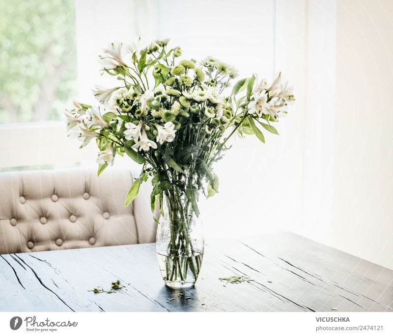 Summer flowers bundles in vase on table Style Design Living or residing Flat (apartment) House (Residential Structure) Interior design Decoration Table