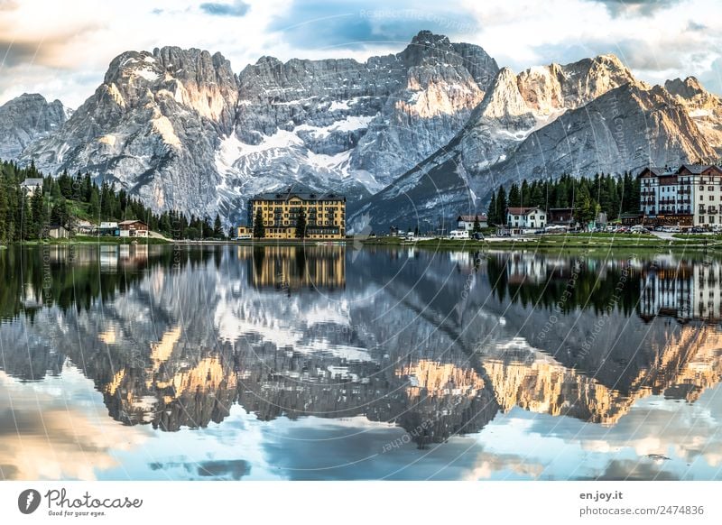 water level Vacation & Travel Mountain Nature Landscape Clouds Rock Alps Dolomites Peak Lakeside Lago di Misurina misurina Italy South Tyrol Europe