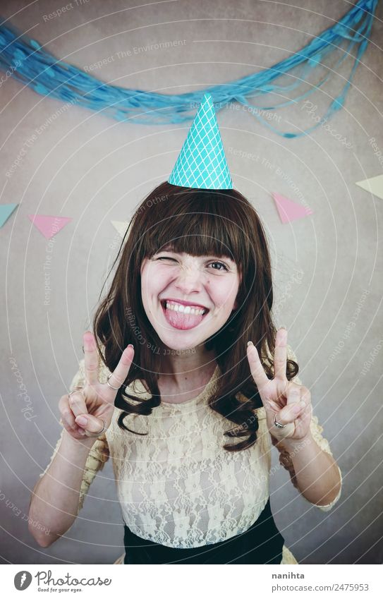 Young cheerful woman making a funny face Lifestyle Style Joy Wellness Feasts & Celebrations Birthday Human being Feminine Young woman Youth (Young adults) 1