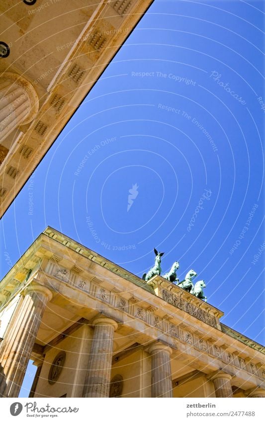 Brandenburg Gate (nearer) Quadriga Carriage and four Architecture Berlin Germany Capital city langhans Seat of government Spreebogen Column Landmark