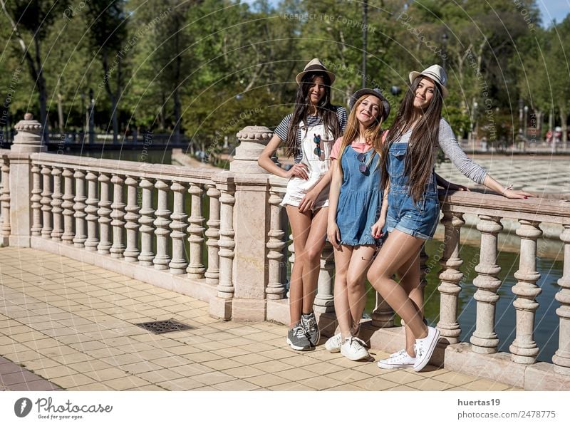 Three Beautiful Young girls Human being Feminine Young woman Youth (Young adults) Woman Adults Friendship Body 3 13 - 18 years Plant Beautiful weather Tree Park