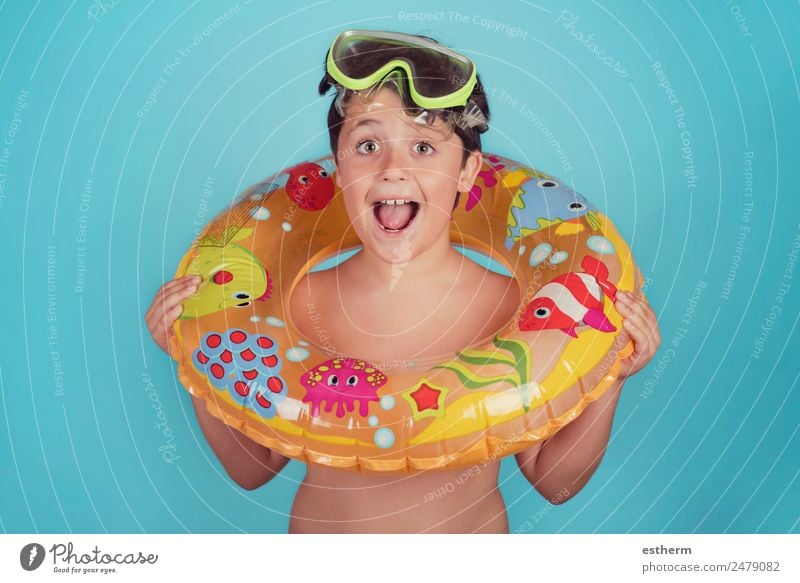 happy child smiling with float ring Lifestyle Joy Swimming pool Leisure and hobbies Vacation & Travel Trip Summer Sun Beach Ocean Sports Dive Human being