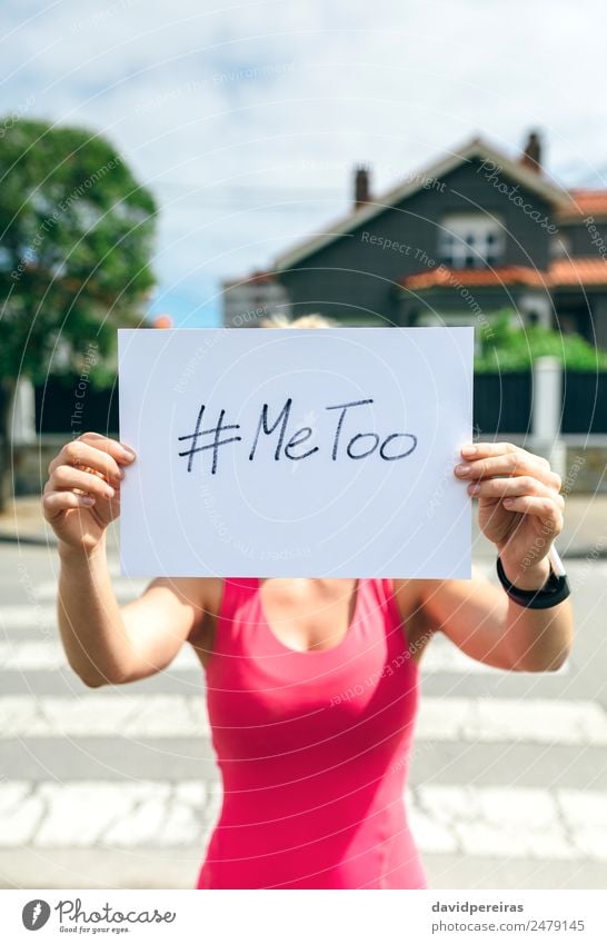 Woman showing poster with metoo hashtag Human being Adults Hand Cinema Street Paper Aggression Authentic White Force Indicate me too empowerment sexual