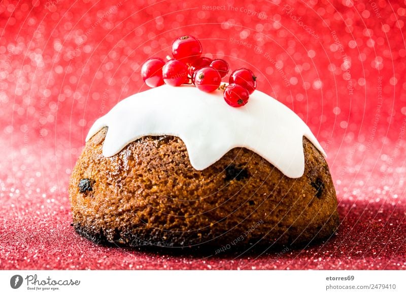 Christmas pudding on red background Pudding Christmas & Advent Food Healthy Eating Food photograph Dessert Tradition Sweet Candy Home-made Seasons