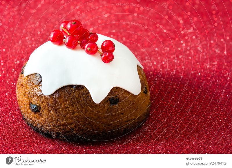 Christmas pudding on red background Pudding Christmas & Advent Food Healthy Eating Food photograph Dessert Tradition Sweet Candy Home-made Seasons