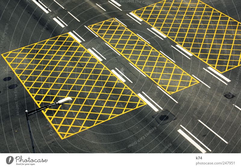 road network Transport Traffic infrastructure Street Crossroads Lane markings Yellow Colour photo Subdued colour Exterior shot Aerial photograph Deserted Day