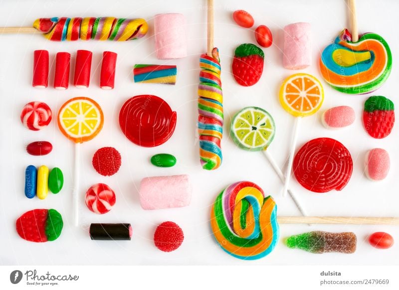 Colorful lollipops and candies and sweet candy Food Dessert Candy Chocolate Nutrition Buffet Brunch Fast food Diet Feeding Delicious Rich sugar colorful Snack