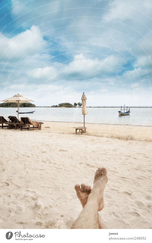 chan mai pai Relaxation Calm Vacation & Travel Summer Summer vacation Sunbathing Beach Ocean Island Life Legs Feet 1 Human being Nature Water Sky Clouds Horizon