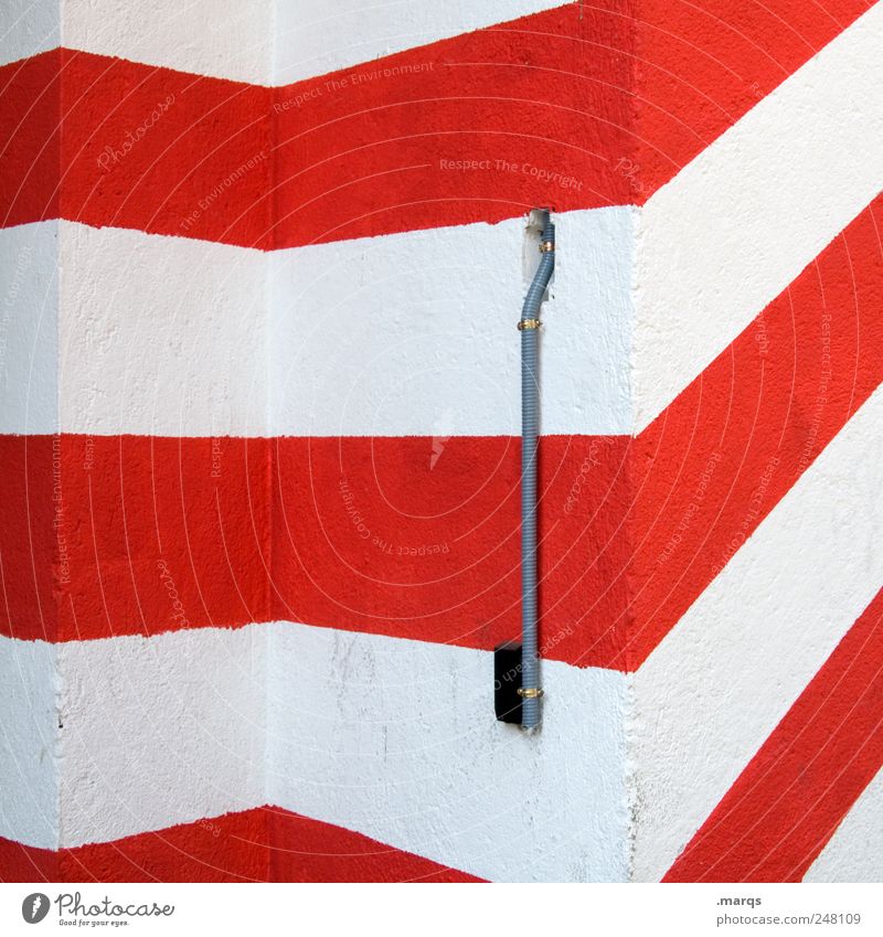 lead Style Design Wall (barrier) Wall (building) Line Stripe Sharp-edged Simple Red White Perspective Illustration Colour photo Exterior shot Abstract Pattern