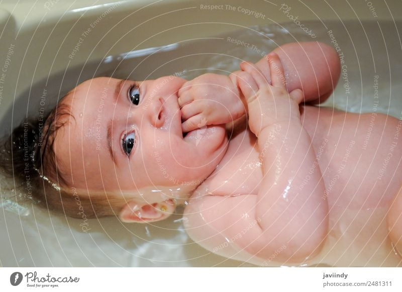 Baby girl four months old having her bath Happy Beautiful Face Life Bathtub Bathroom Child Human being Girl Infancy 1 0 - 12 months Sleep Happiness Small Cute