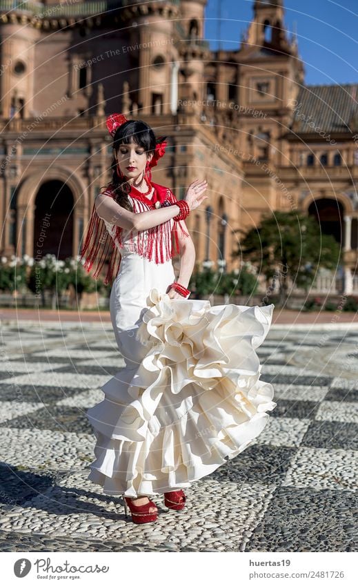 Young elegance flamenco dancer Elegant Happy Beautiful Dance Human being Woman Adults Dancer Culture Flower Fashion Dress Passion Flamenco Spain spanish dancing
