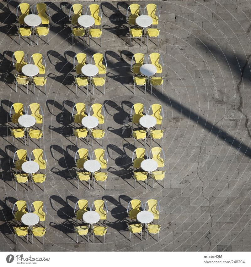in rank and file Places Marketplace Symmetry Café Chair Table Summer White Yellow Gray Restaurant Gastronomy Outdoor festival Meeting point Seating