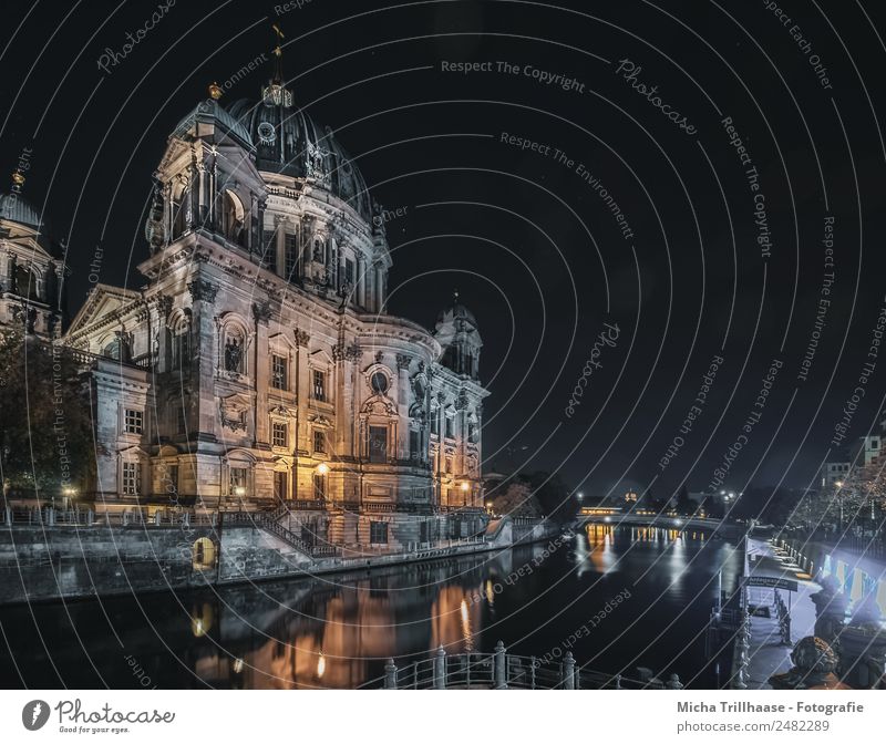 Rainy night at the Berlin Cathedral Landscape Town Germany Capital city Downtown Deserted House (Residential Structure) Dome Manmade structures Architecture