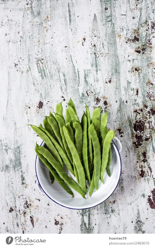 Fresh green beans on a white background Food Vegetable Fruit Nutrition Eating Dinner Vegetarian diet Diet Crockery Plate Nature Wood Natural Red White