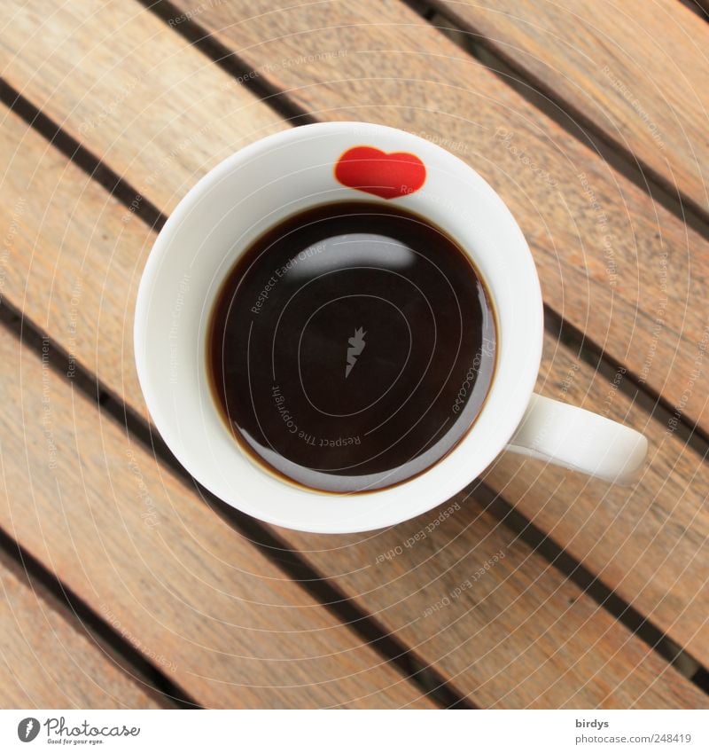 Coffee cup with red heart and black coffee To have a coffee Black Cup Fragrance Friendliness Hot Delicious Brown Coffee break Red White Hospitality Calm filled