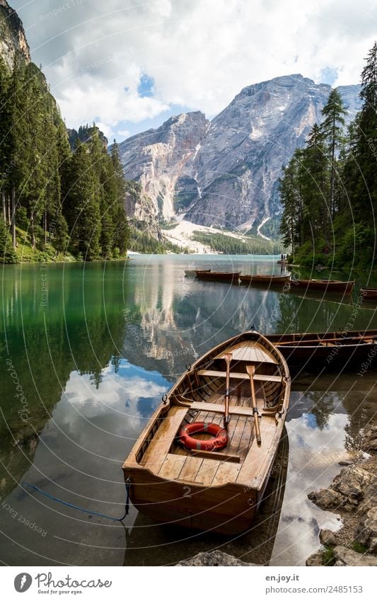 lifeboat Leisure and hobbies Vacation & Travel Tourism Trip Adventure Summer Summer vacation Mountain Nature Landscape Clouds Forest Rock Alps Dolomites