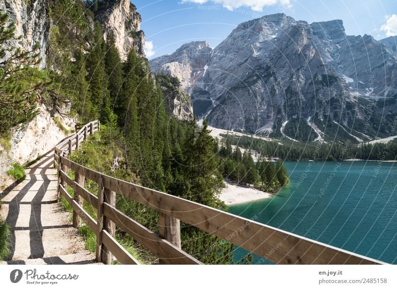 safe hiking Vacation & Travel Trip Far-off places Summer Summer vacation Mountain Hiking Nature Landscape Forest Rock Alps Dolomites Lakeside Prags Wildsee