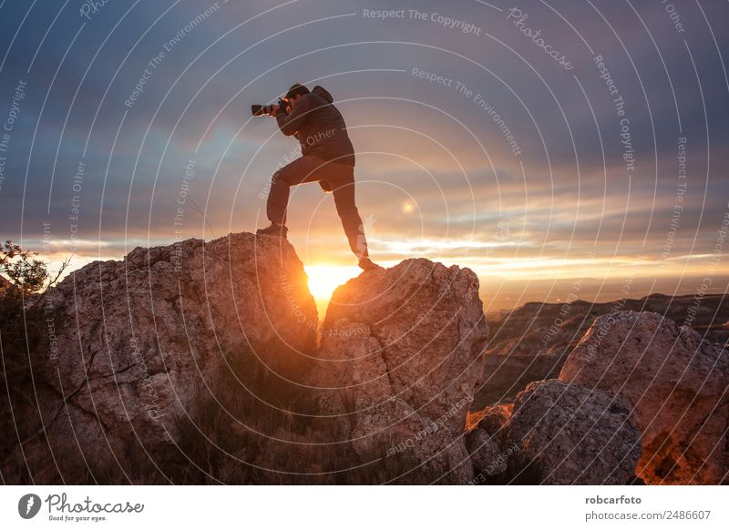 photographer in mountain at sunset Happy Vacation & Travel Tourism Trip Adventure Freedom Camping Summer Mountain Hiking Climbing Mountaineering Camera Man