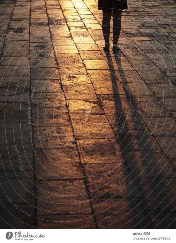 walk away. Esthetic Gold Walking Visual spectacle Going To go for a walk Calm Wake up Woman Venice Veneto Floor covering Ground Pavement Paving stone Places