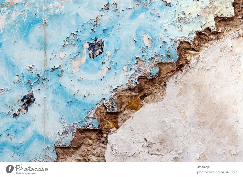 : / Lifestyle Style Wall (barrier) Wall (building) Stairs Sign Old Uniqueness Broken Colour Blue Colour photo Close-up Abstract Structures and shapes Deserted