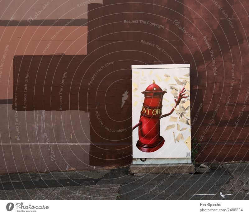 post office Manmade structures Building Wall (barrier) Wall (building) Graffiti Funny Town Brown Red Mailbox Street art Decoration Paintwork Box