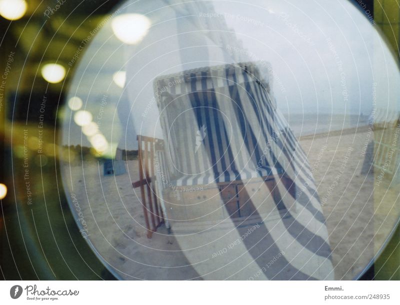 who is not enough, nothing is enough Nature Coast Beach Baltic Sea Sand Blue Beach chair Contrast Blur Double exposure Analog Colour photo Exterior shot