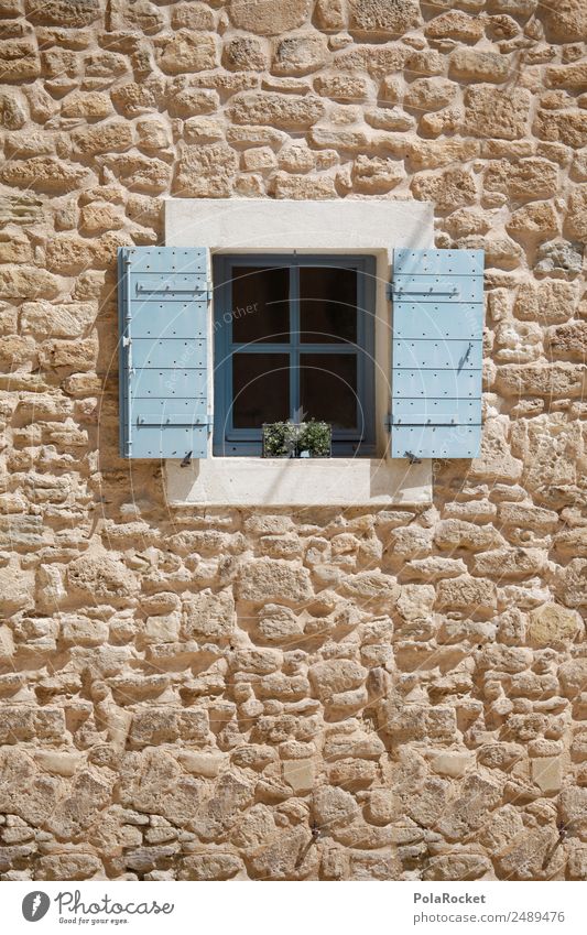 #A# Window baby blue Hut Esthetic Window pane Mediterranean France Provence Wall (barrier) Facade Blue Colour photo Multicoloured Exterior shot Detail