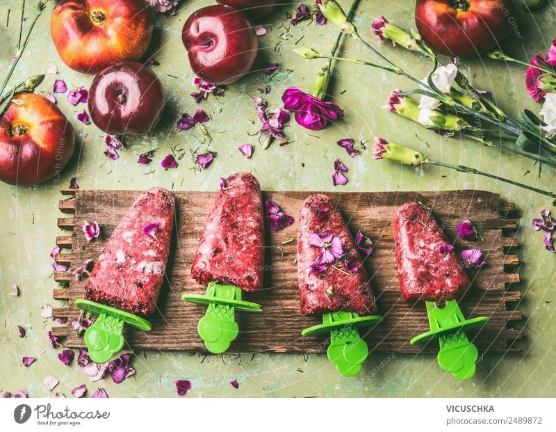 Homemade fruit ice cream on a stick Food Fruit Dessert Nutrition Organic produce Style Design Healthy Eating Summer Living or residing Garden Table Kitchen Jump