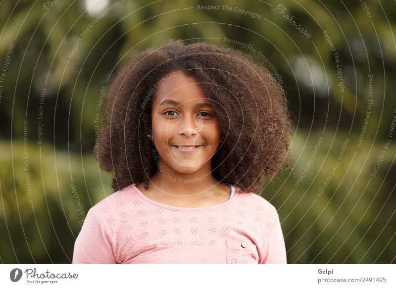 Pretty girl with long afro hair Joy Happy Beautiful Winter Child Human being Toddler Infancy Nature Park Afro Smiling Happiness Small Cute Black Innocent kid