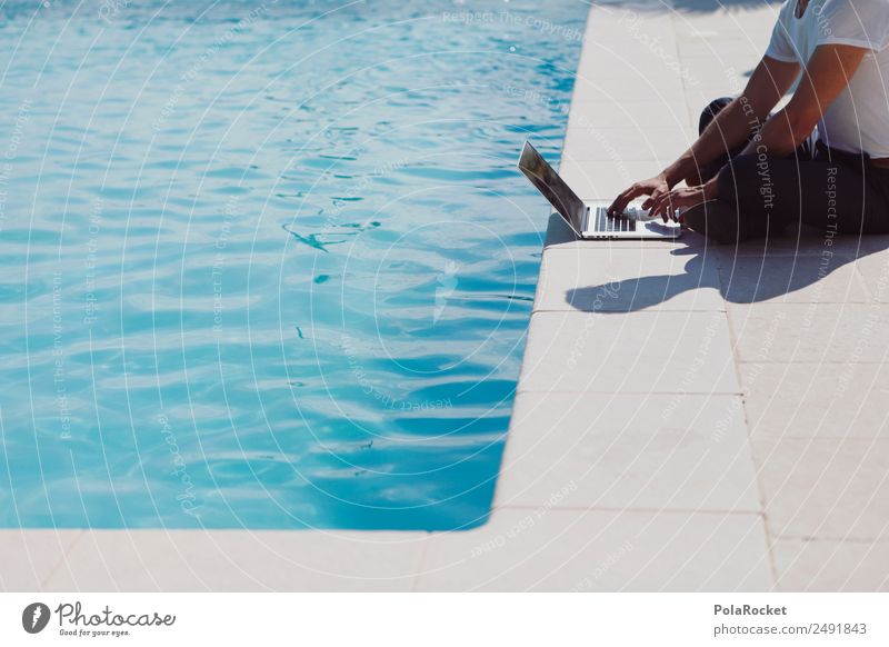 #A0# Lunch break with laptop by the pool Art Esthetic Swimming pool Hotel pool Lunch hour Notebook Keyboard Work and employment Operational Internet Global