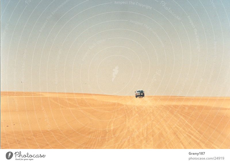 Far far away Offroad vehicle Hot Advertising executive Poster Panorama (View) Vacation & Travel Desert jeep Sand Beach dune infinitely far Sun