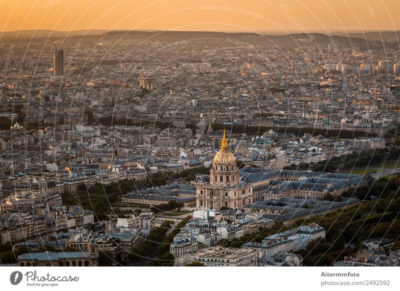Aerial view of Paris at golden sunset Vacation & Travel Tourism Trip Sightseeing City trip Culture Landscape Sunrise Sunset Populated Building Architecture