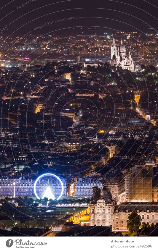 Glowing Paris city in nigh time Lifestyle Vacation & Travel Tourism Trip Sightseeing City trip Night life Landscape Town Capital city Skyline Church