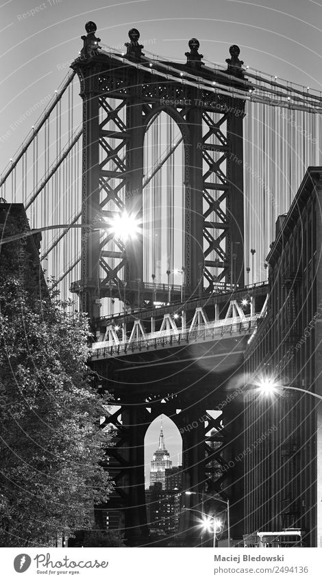 Manhattan Bridge seen from Dumbo, NYC. Trip Sightseeing City trip Lamp Small Town Building Tourist Attraction Landmark Street Vacation & Travel New York