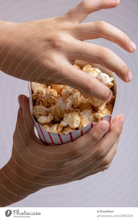 eat popcorn Grain Candy Fast food Entertainment Party Eating Child Hand Fingers 3 - 8 years Infancy To hold on Fresh To enjoy Popcorn Cinema Delicious Snack