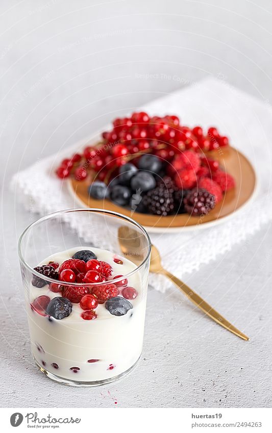Yogurt with berries Food Yoghurt Dairy Products Fruit Dessert Breakfast Dinner Diet Beverage Healthy Eating Newspaper Magazine Delicious White Raspberry