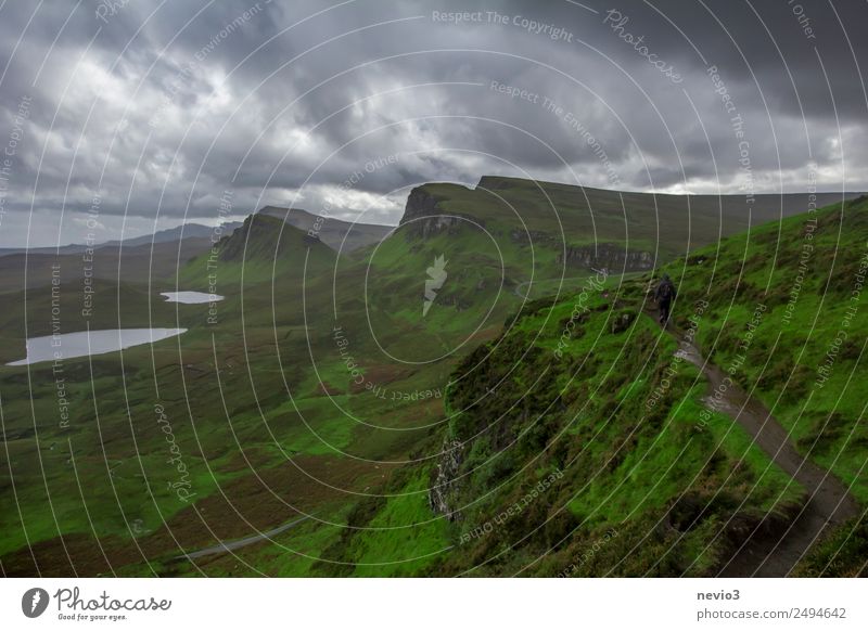 The Quiraing in Scotland Sky Clouds Storm clouds Autumn Grass Foliage plant Meadow Hill Mountain Green Bad weather Threat Dark Hiking hiking trail