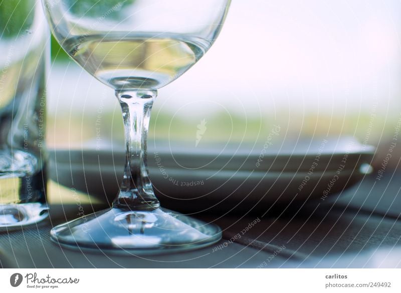 siesta Summer To enjoy Plate Glass Wine glass Tumbler Break Blur Round Polished section Half full half-empty Relaxation Weekend Colour photo Subdued colour