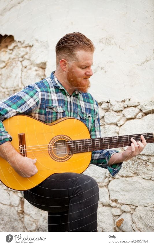 red haired man Leisure and hobbies Playing Entertainment Music Human being Man Adults Musician Guitar Nature Red-haired Moustache Old Cool (slang) Hip & trendy