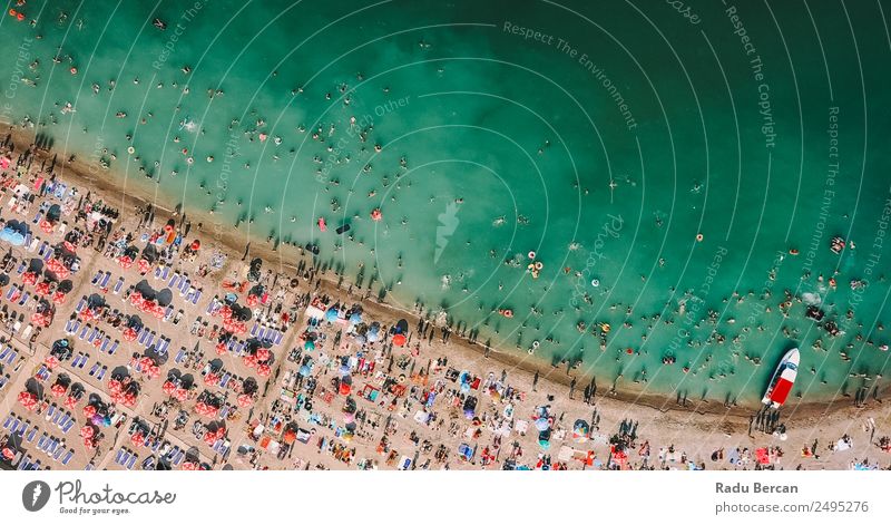 Aerial View Of People Crowd On Beach At Black Sea Lifestyle Exotic Joy Vacation & Travel Tourism Adventure Freedom Summer Summer vacation Sunbathing Ocean Waves