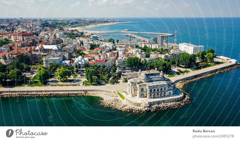 Aerial Drone View Of Constanta City At The Black Sea Environment Nature Landscape Water Summer Beautiful weather Small Town Outskirts Old town Skyline