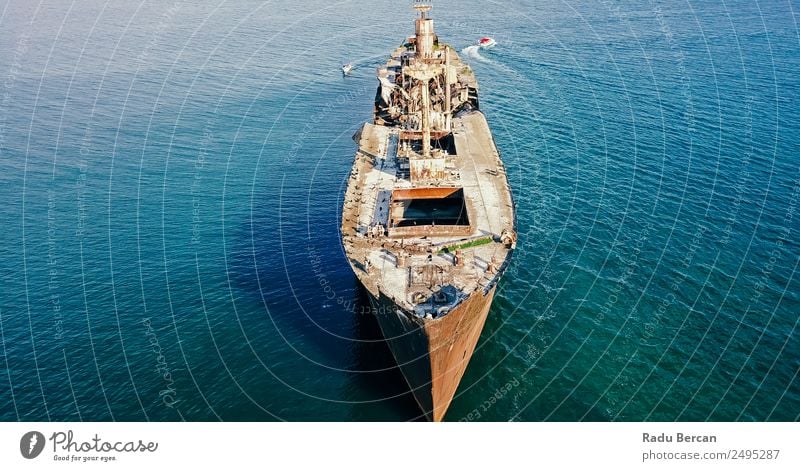 Aerial Drone View Of Old Shipwreck Ghost Ship Vessel Tourism Adventure Freedom Cruise Expedition Summer Ocean Waves Environment Nature Landscape Water