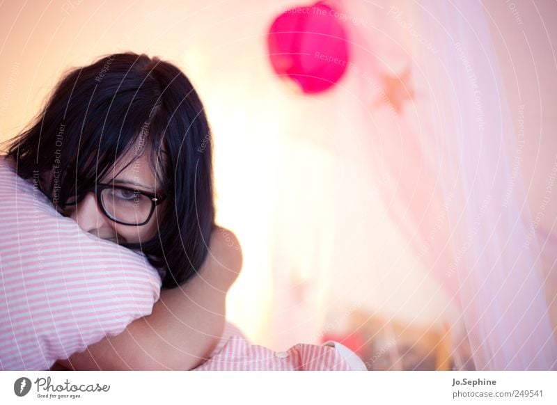 Lazy Day Lifestyle Style Human being Feminine Young woman Youth (Young adults) 1 18 - 30 years Adults Eyeglasses Black-haired Relaxation Lie Cuddly Cute Pink